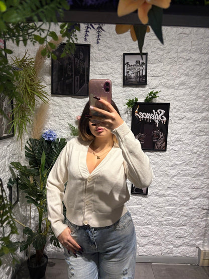 Cardigan leggero in maglia con scollo a V e bottoni frontali