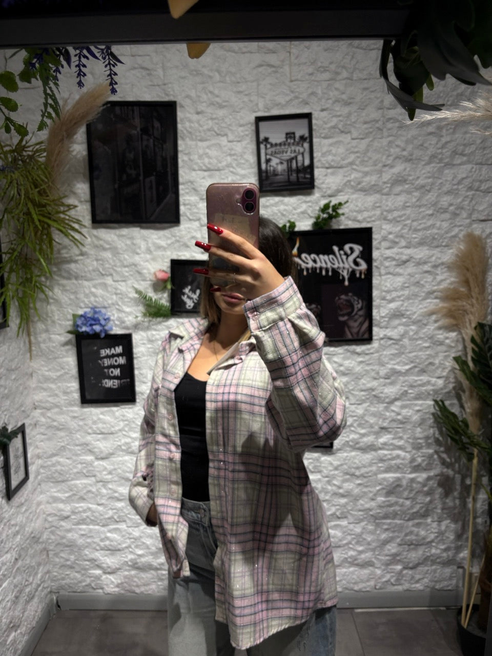 Camicia a quadri brillantinata in cotone