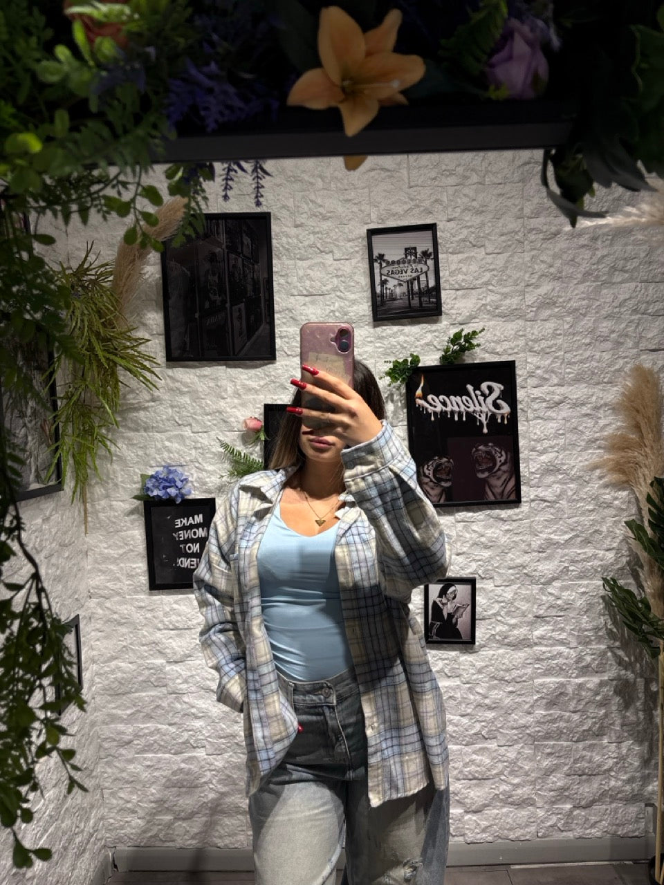 Camicia a quadri brillantinata in cotone