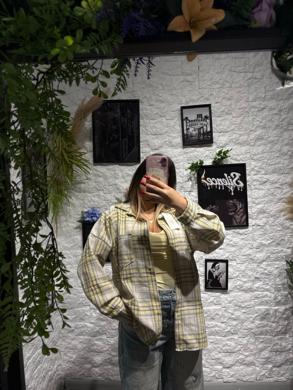 Camicia a quadri brillantinata in cotone