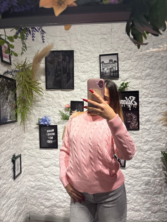 Maglione leggero in tinta unita con fantasia a trecce