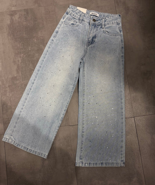 Completo denim azzurro con strass giacca e jeans 6-16 anni