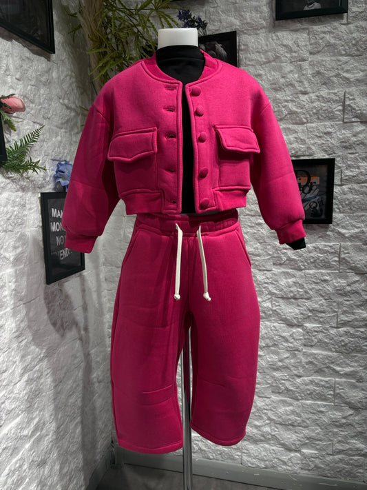 Completo fucsia con felpa college e pantaloni balloon - FELPATO 4-14 anni