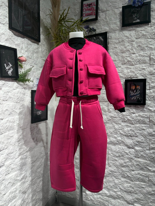 Completo fucsia con felpa college e pantaloni balloon - FELPATO 4-14 anni