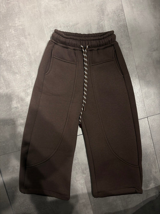 Completo marrone con felpa cropped e pantalone ampio - FELPATO 4-14 anni