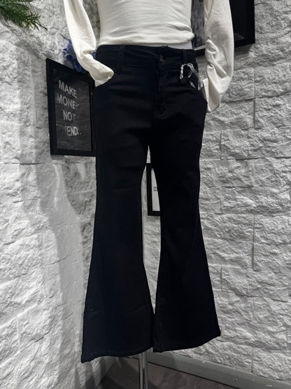 Jeans a palazzo nero in denim 6-14 anni