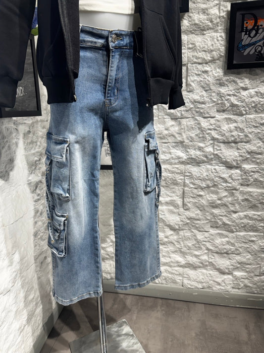 Jeans cargo blu in denim 6-16 anni