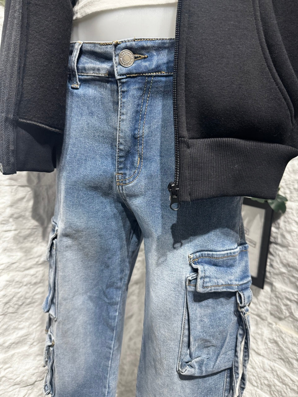 Jeans cargo blu in denim 6-16 anni