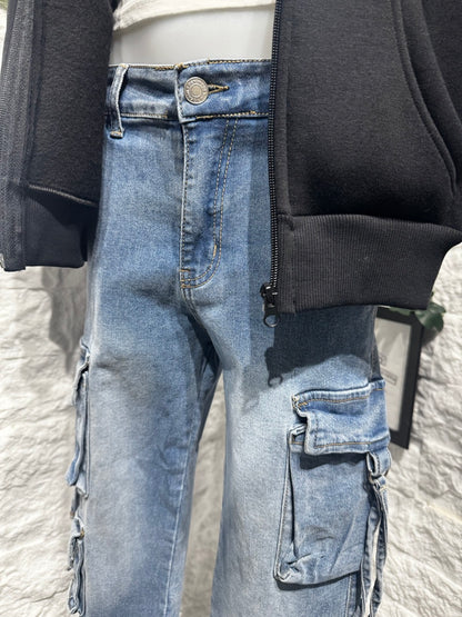Jeans cargo blu in denim 6-16 anni