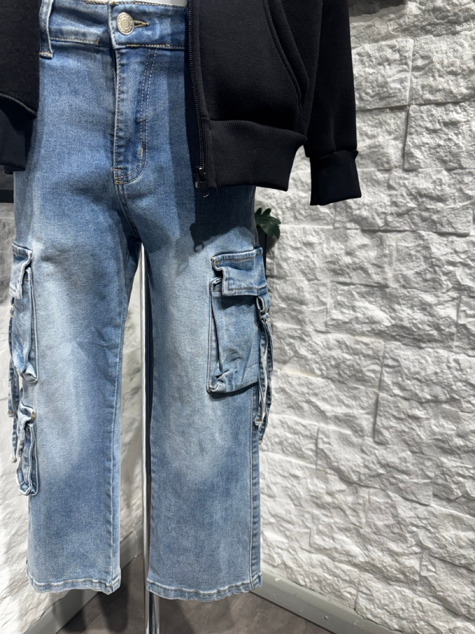 Jeans cargo blu in denim 6-16 anni