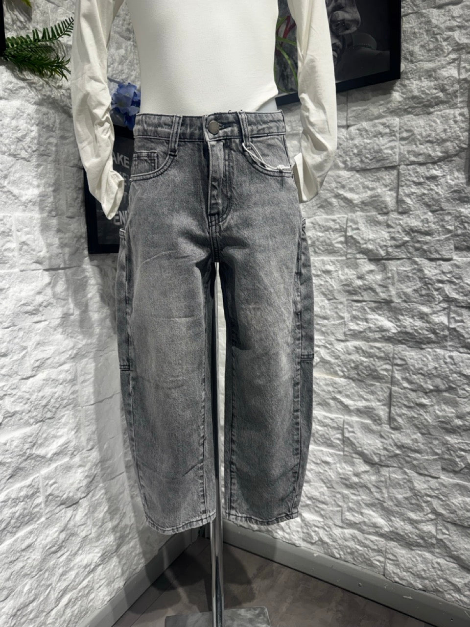 Jeans cargo grigio slavato in denim 4-14 anni