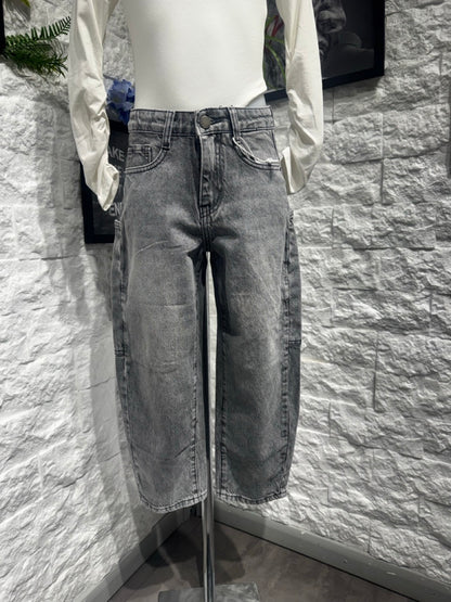 Jeans cargo grigio slavato in denim 4-14 anni