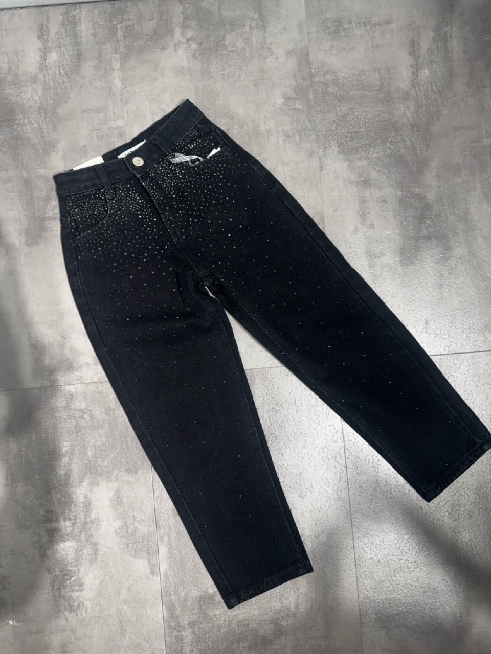 Jeans nero in denim con strass brillantinati 6-16 anni
