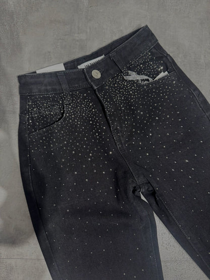 Jeans nero in denim con strass brillantinati 6-16 anni