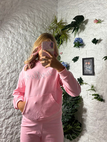 Completo rosa con felpa cappuccio e pantalone ampio - GARZATO 4-14 anni