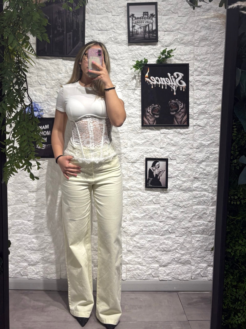 Jeans palazzo azzurro chiaro in denim a vita alta