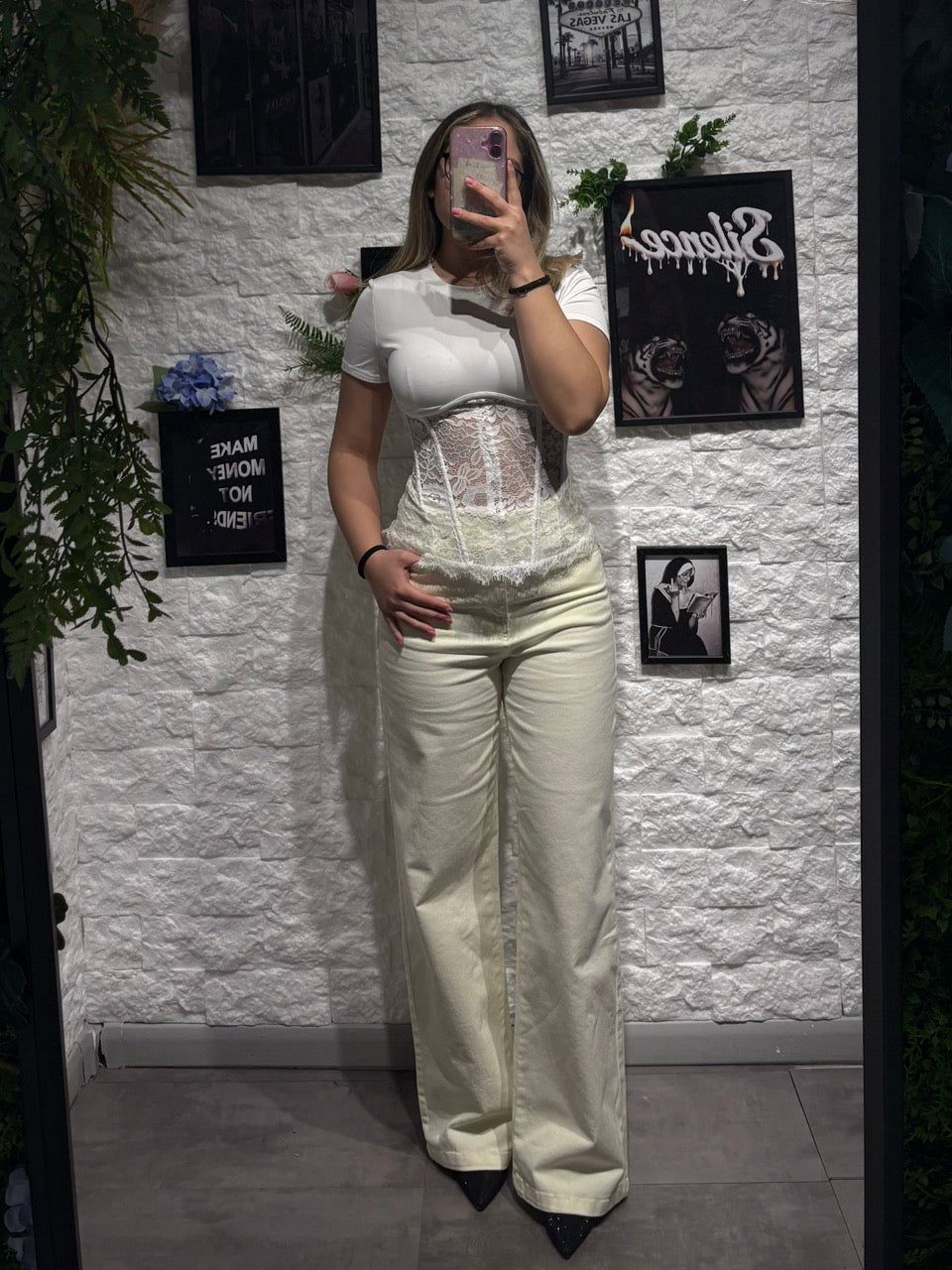 Jeans palazzo azzurro chiaro in denim a vita alta