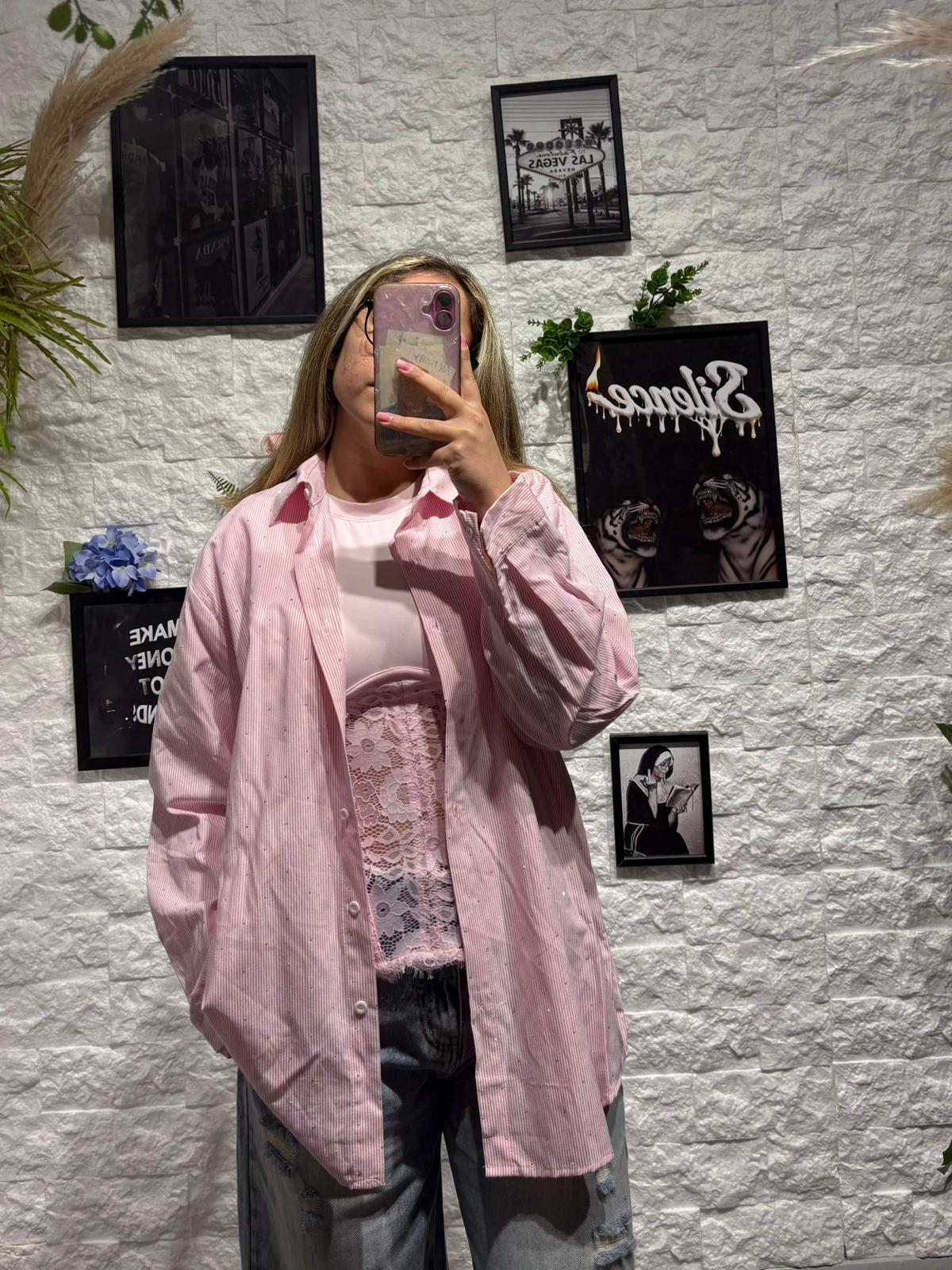 Camicia a righe con brillantini - OVERSIZE