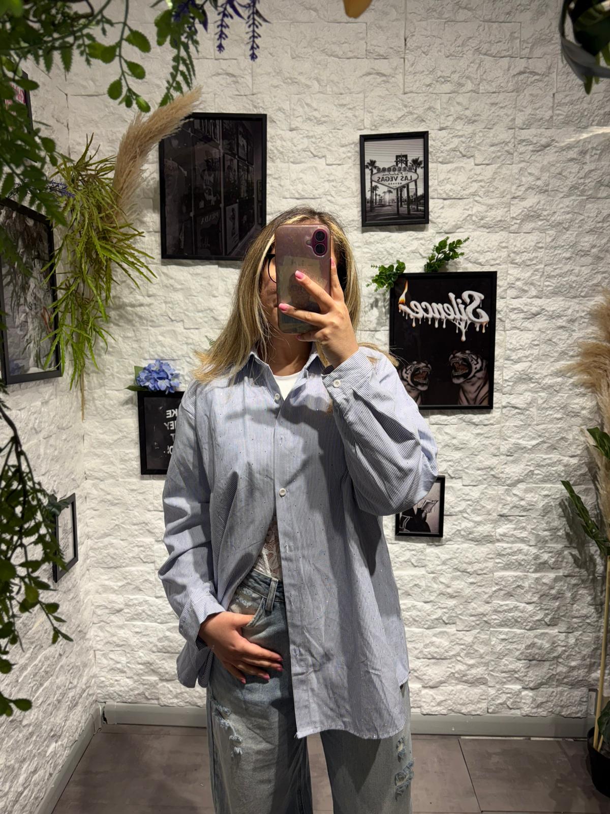 Camicia a righe con brillantini - OVERSIZE