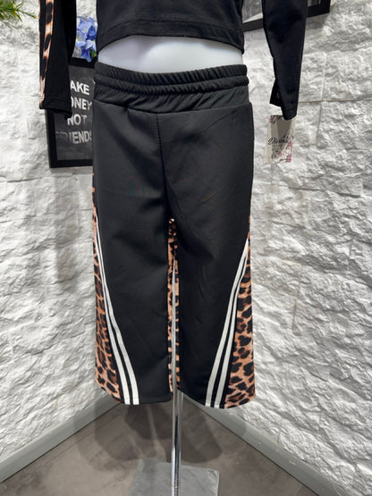 Completo nero con crop e pantalone palazzo bande leopardate - GARZATO 4-14 anni