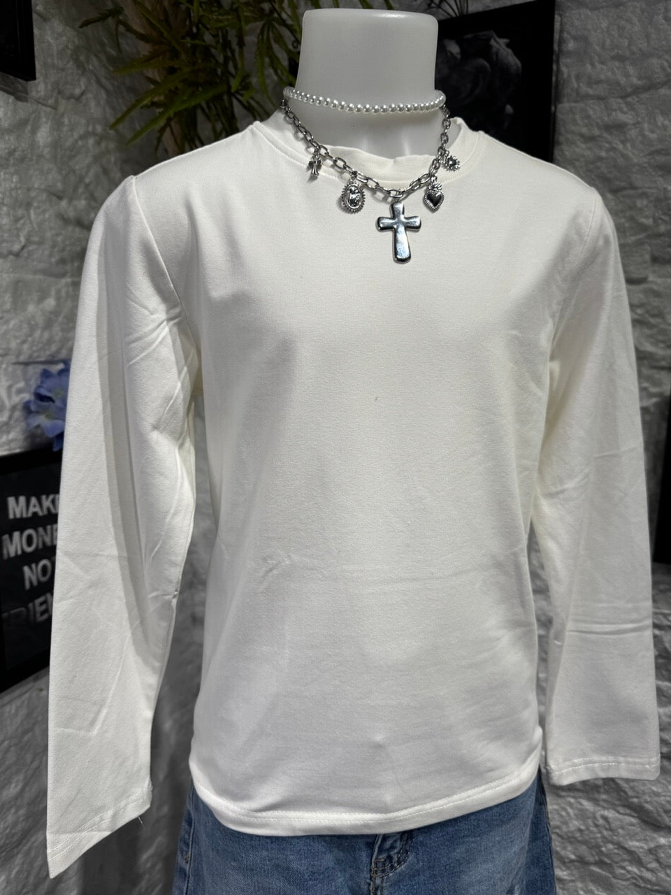 T-shirt bianca in tinta unita a girocollo 4-16 anni