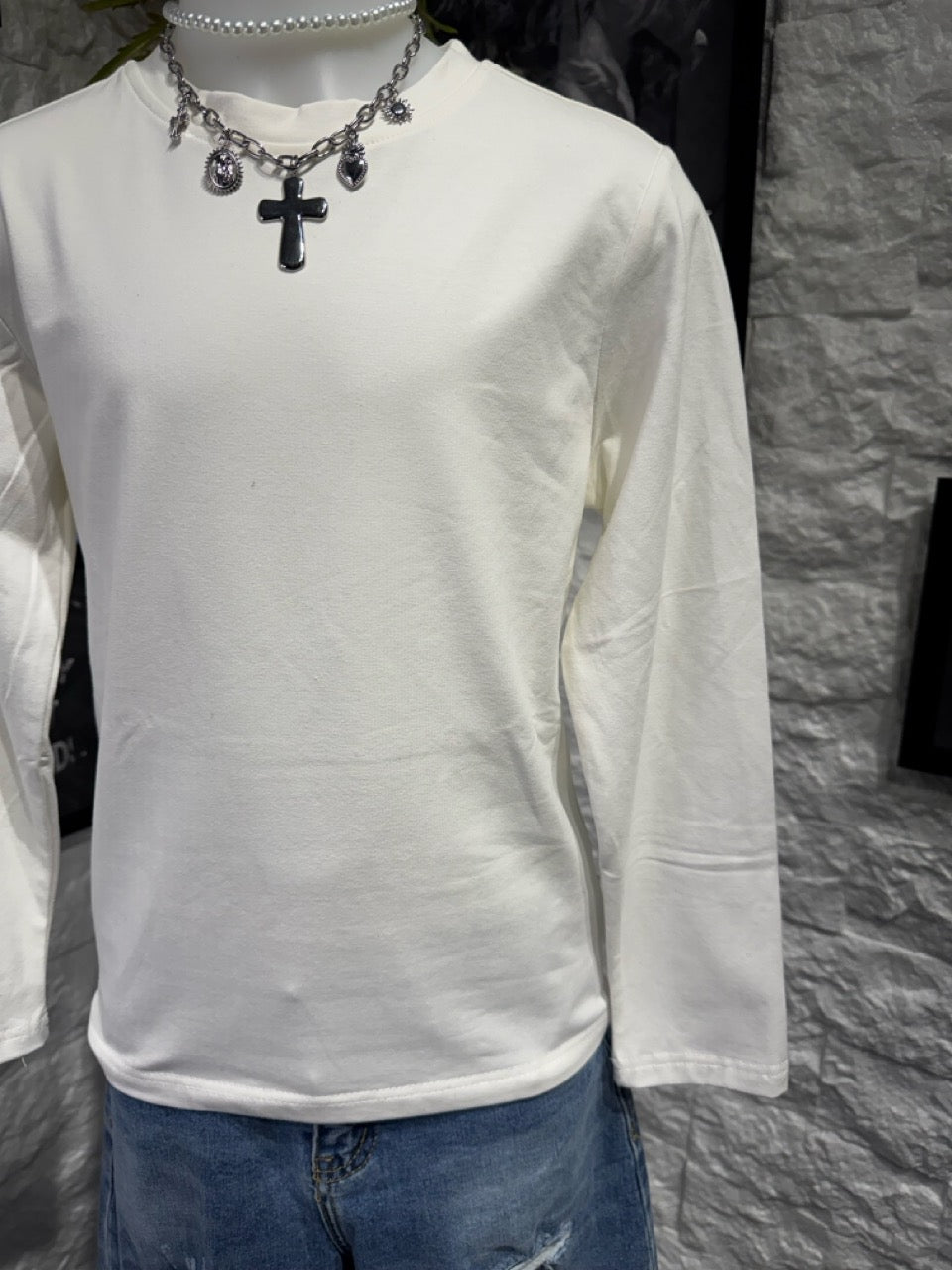 T-shirt bianca in tinta unita a girocollo 4-16 anni