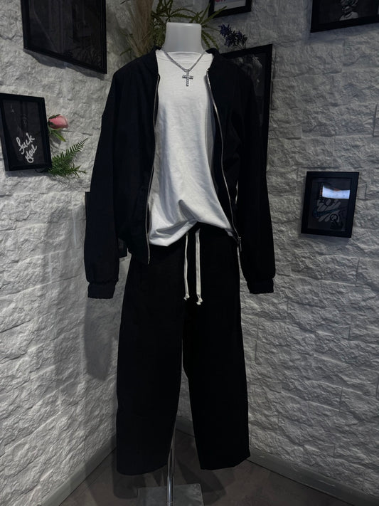 Completo nero a costine con bomber e fondo ampio - GARZATO 6-16 anni