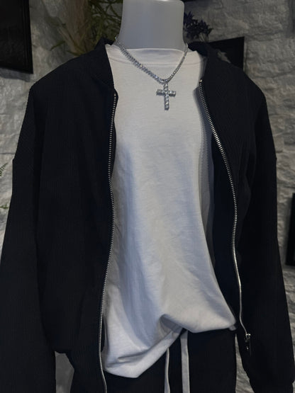 Completo nero a costine con bomber e fondo ampio - GARZATO 6-16 anni