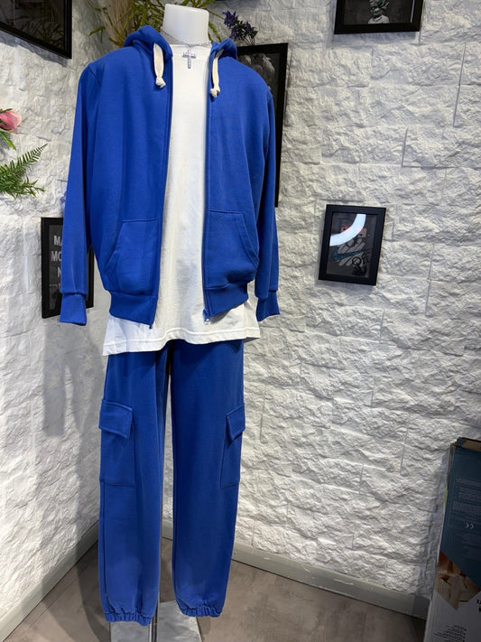 Completo blu con felpa zip e pantalone cargo - GARZATO 10-16 anni