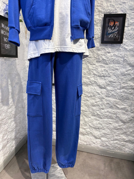 Completo blu con felpa zip e pantalone cargo - GARZATO 10-16 anni