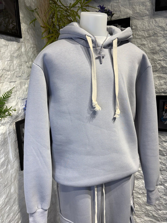 Completo grigio perla con felpa cappuccio e pantalone cargo - FELPATO 10-16 anni