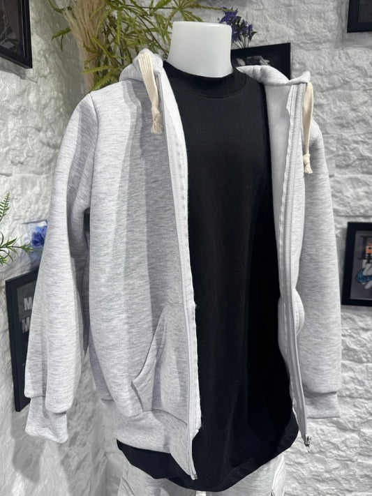 Completo grigio in tuta con felpa zip e pantalone cargo - FELPATO 10-16 anni