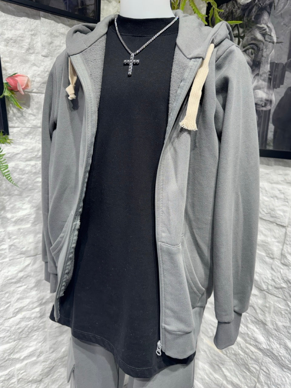 Completo grigio piombo con felpa zip e pantalone cargo - GARZATO 10-16 anni