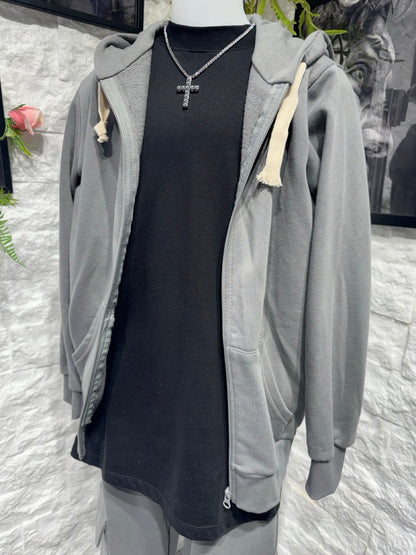 Completo grigio piombo con felpa zip e pantalone cargo - GARZATO 10-16 anni