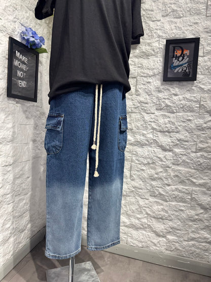 Jeans cargo azzurro in denim lavaggio sfumato slavato 10-16 anni