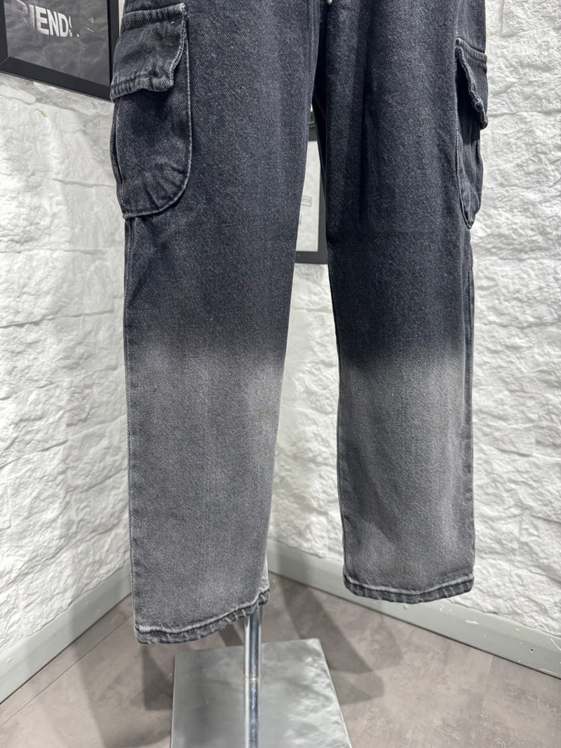 Jeans cargo nero in denim lavaggio sfumato slavato 10-16 anni