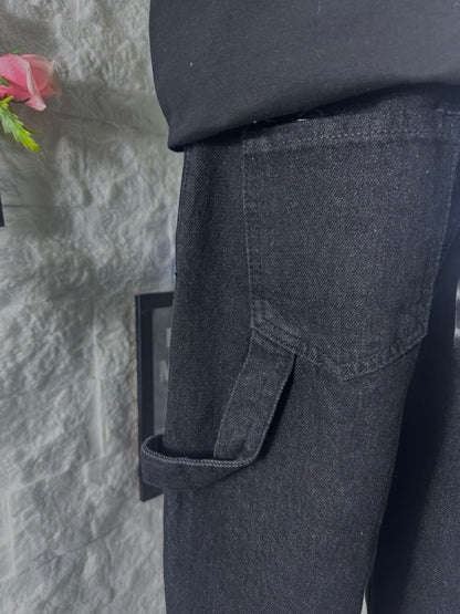 Jeans baggy nero in denim lavaggio scuro 10-16 anni