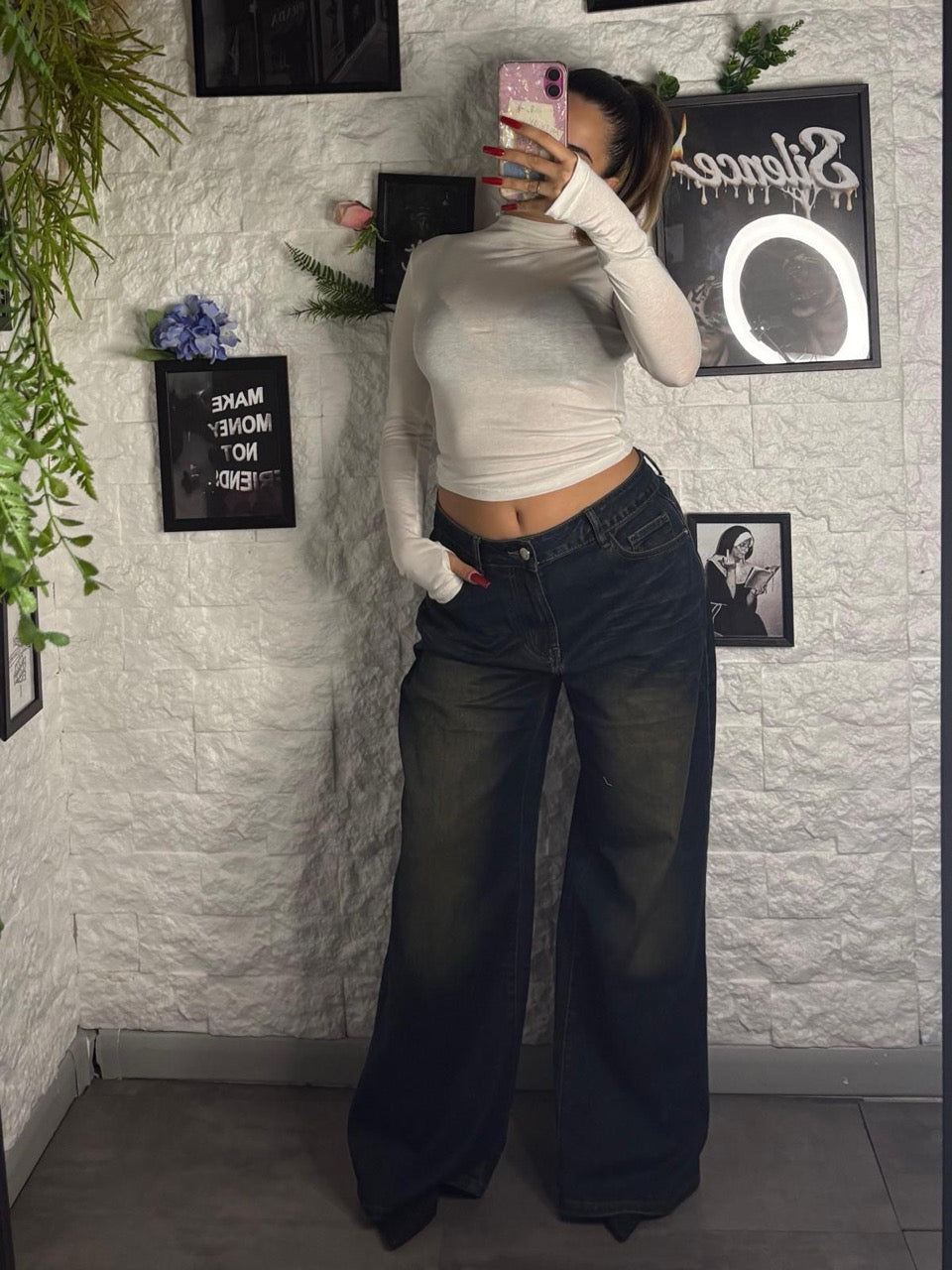 Jeans a palazzo blu scuro in denim con lavaggio sfumato