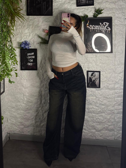 Jeans a palazzo blu scuro in denim con lavaggio sfumato