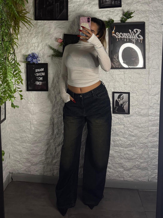 Jeans a palazzo blu scuro in denim con lavaggio sfumato