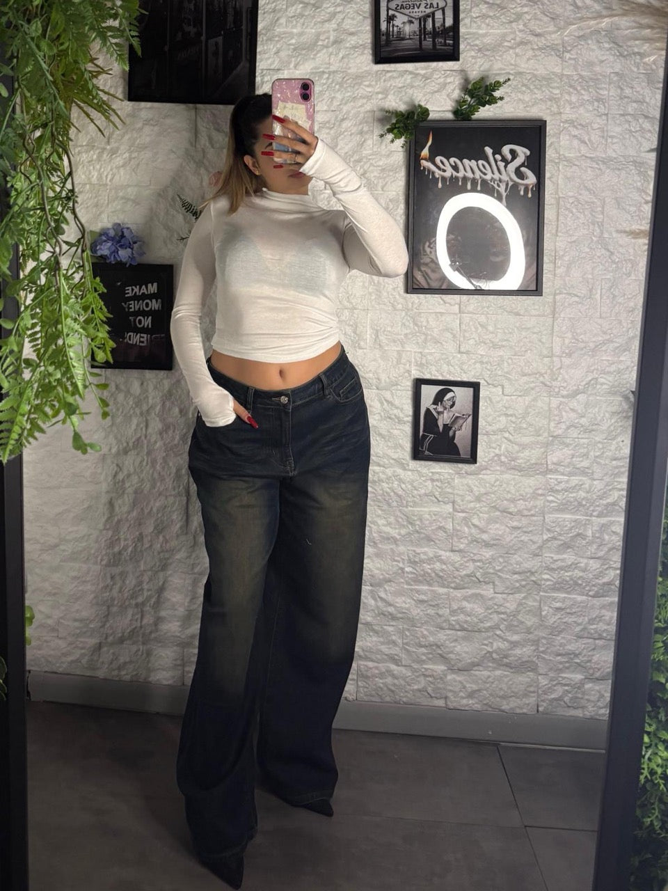 Jeans a palazzo blu scuro in denim con lavaggio sfumato