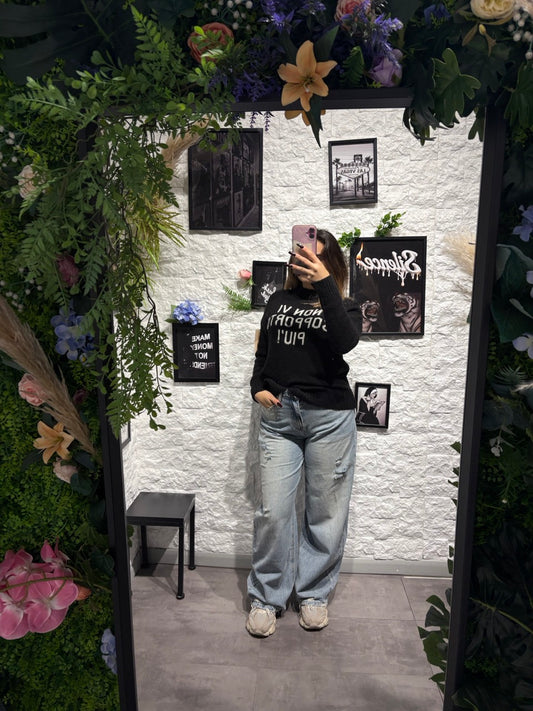 Jeans baggy balloon blu chiaro in denim con strappi