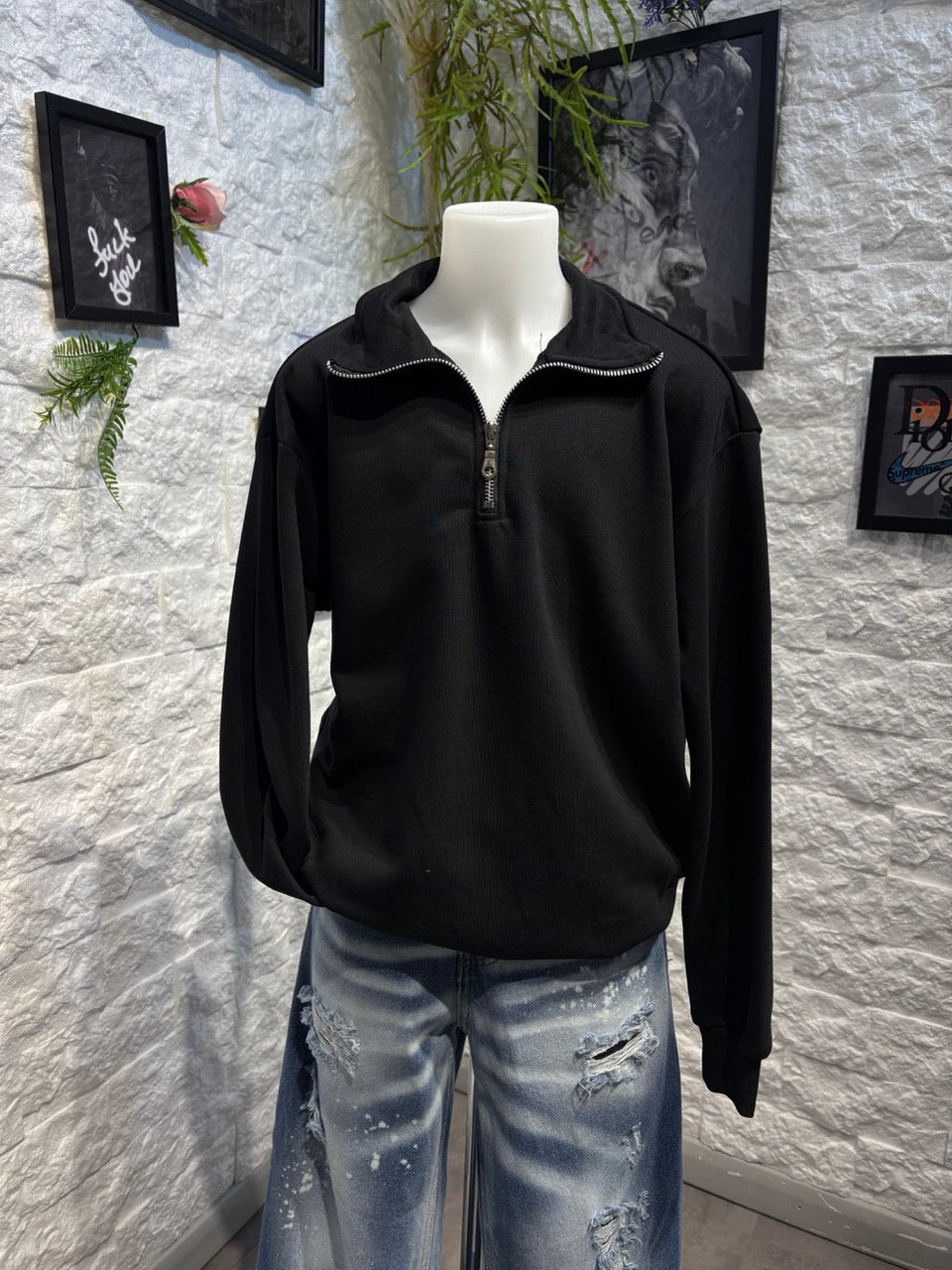 Felpa nera con mezzo collo e zip - GARZATO 10-16 anni