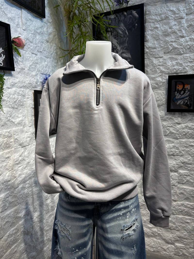 Felpa grigio ghiaccio con mezzo collo e zip - GARZATO 10-16 anni