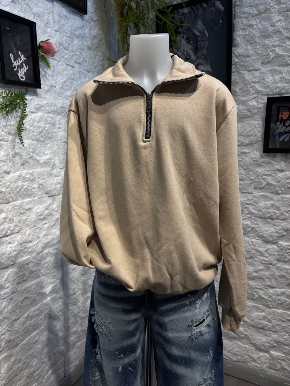 Felpa beige con mezzo collo e zip - GARZATO 10-16 anni