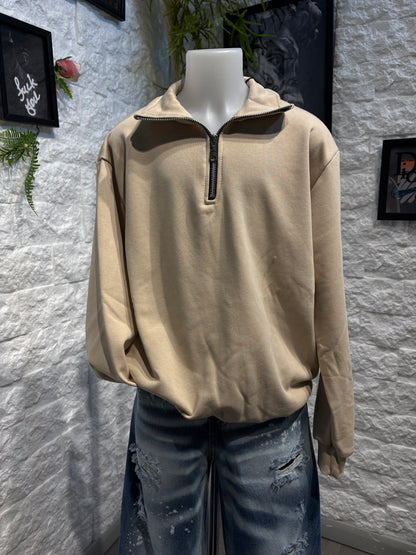 Felpa beige con mezzo collo e zip - GARZATO 10-16 anni
