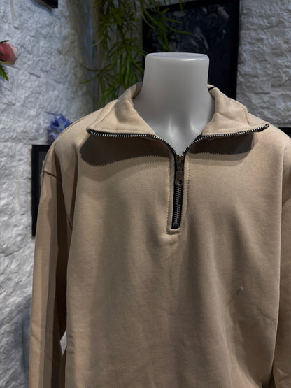 Felpa beige con mezzo collo e zip - GARZATO 10-16 anni