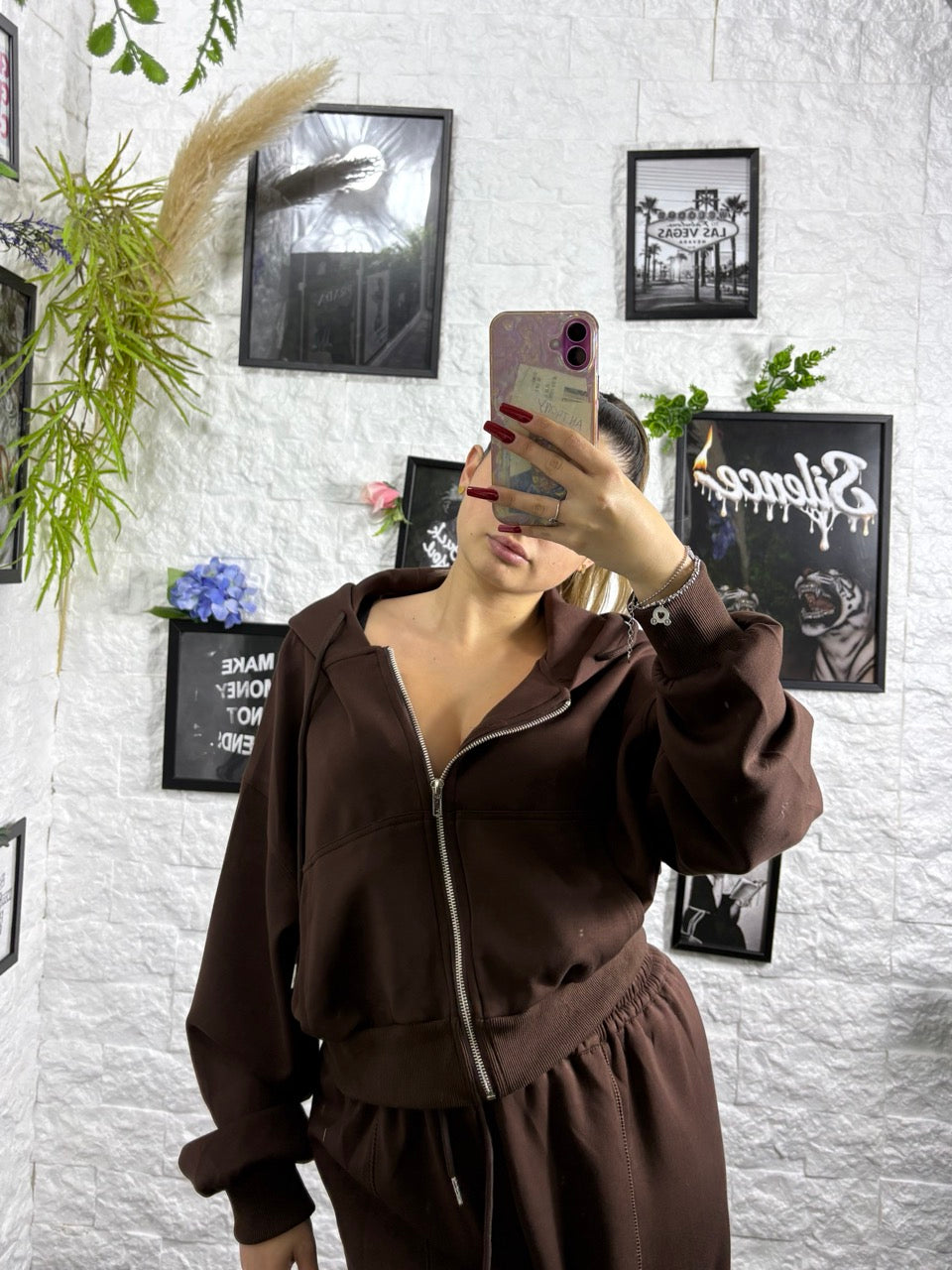 Completo con felpa crop cappuccio e pantalone palazzo - GARZATO