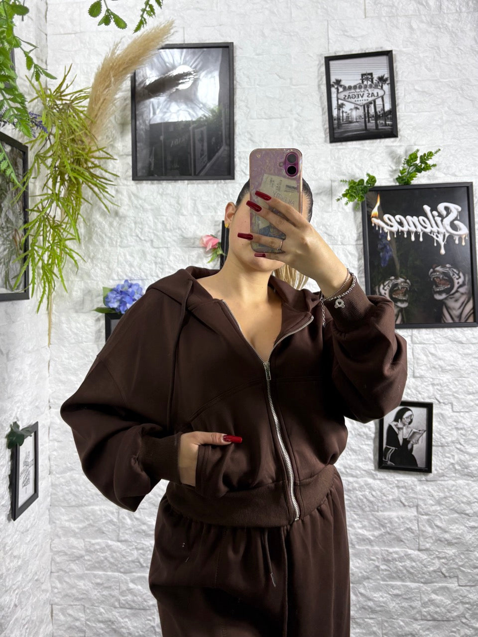 Completo con felpa crop cappuccio e pantalone palazzo - GARZATO