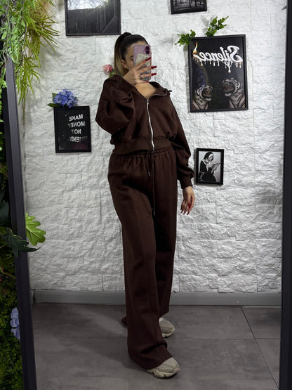 Completo con felpa crop cappuccio e pantalone palazzo - GARZATO